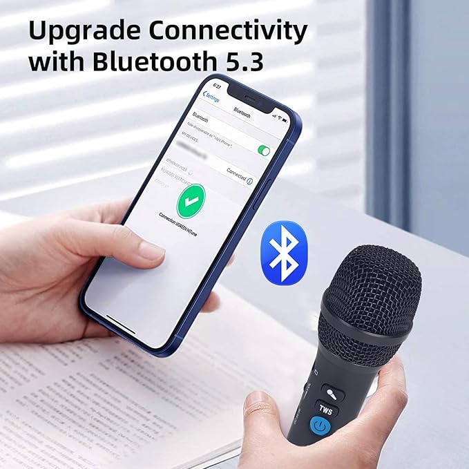 YF79 Wireless Bluetooth Microphone with 20W High Power, DSP Chip for Clear Sound, Dual Mic Connectivity for Duet Singing, One-Click Vocal Reduction for Karaoke, Portable Design with Loud Volume(Black)
