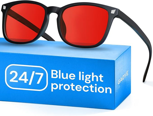 Gaoye Black with Red Lenses Blue Light Glasses for Computer & Gaming - Anti UV Ray Lenses, Scratch-Resistant & Comfort Fit