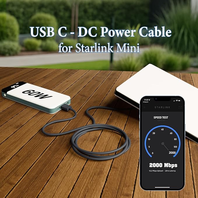 Starlink Mini USB C to DC Power Cable, 16.4ft Starlink Mini Type-C to DC Power Cable, PD 20V Type-C Input to DC Male Output Waterproof, Compatible 65W+ PD 20V Protocol Power Supply/Source (5M)