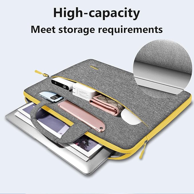 Hseok Laptop Shoulder Bag 13-14 inch Shockproof Water-Resistant HandBag with Small Case Compatible with MacBook Pro/Neo 14" M5/M4/M3/M2/M1, Mac Air/Pro 13.3", XPS 13/14, Most 13"-14" PC,Gray-yellow