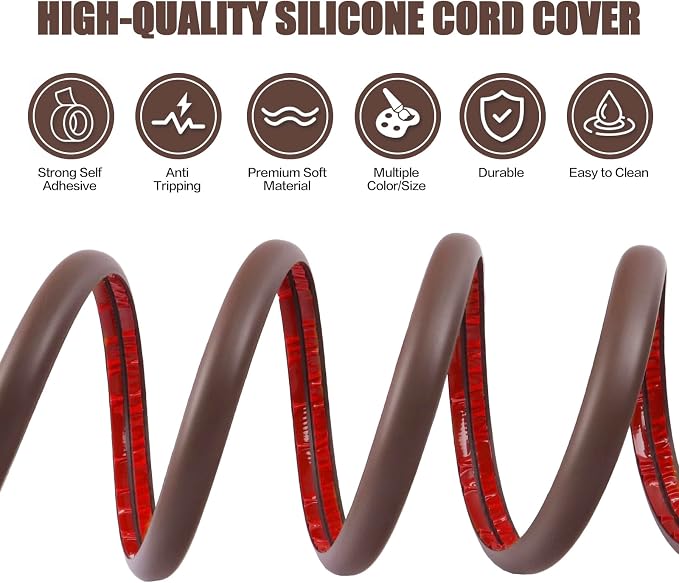 Floor Cord Cover Self Adhesive Cord Hider,3.3FT Cable Management, Extension Strip Protector for Wires, Prevent Cable Trips for Offices, Gyms, Exhibitions Cavity:0.51"(W) x 0.3"(H) Coffee - Image 3