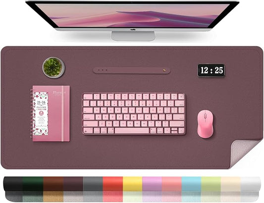 Leather Desk Pad Protector, Desk Mat, Large Mouse Pad, Non-Slip Desk Blotter, Office Laptop Desk Pad, PU Leather Desk Writing Pad for Office and Home (Dark Purple, 31.5" x 15.7")
