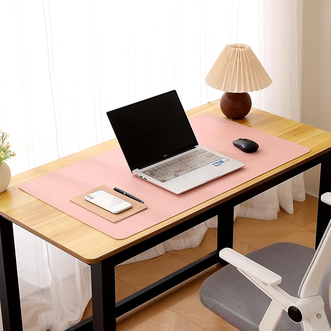 Non-Slip Desk Pad,Desk mat,Waterproof PU Leather Desk Pad,Laptop Desk Writing Pad for Office and Home (Pink, 31.5" x 15.7")