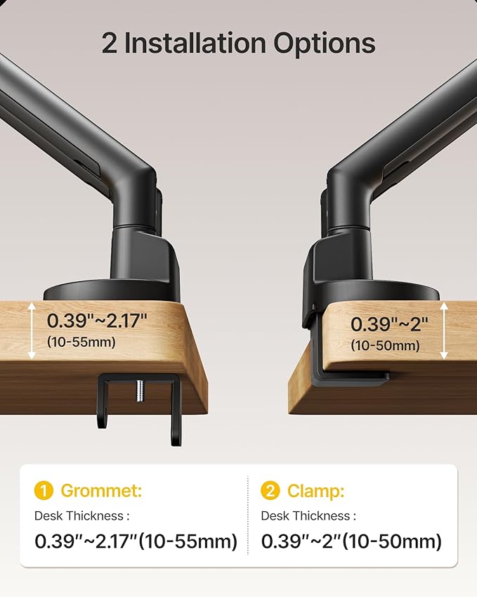 monTEK Dual Monitor Stand for 2 Screens 17 to 35 Inch, Heavy Duty Monitor Mount Arm, VESA Mount Desk Stand with C-Clamp/Grommet Base, Holds up to 24.3 lbs Per Arm, VESA 75/100mm