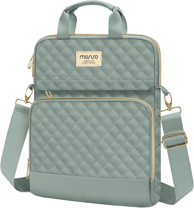 MOSISO 12.9 inch Tablet Sleeve Bag for iPad Pro 13 M4&iPad Air 13 M3 M2,iPad Pro 12.9 M2 M1 6/5,Surface Laptop Go 12.4,Galaxy Tab S8+/S9+ 12.4,Square Quilted Carrying Case with 2 Pockets,Antique Green