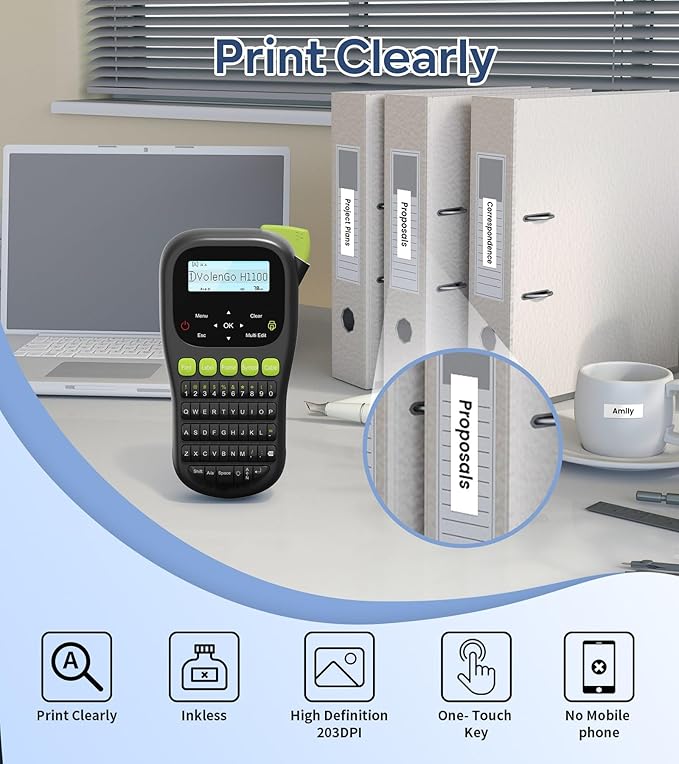 Label Maker Machine with-Tape, Label Maker Waterproof-Labels, Wire Labeler Machine with Tapes Laminated, H1100 Handheld Labeling Maker, Backlit-LCD & One-Touch Key, Home Industrial Office Organization