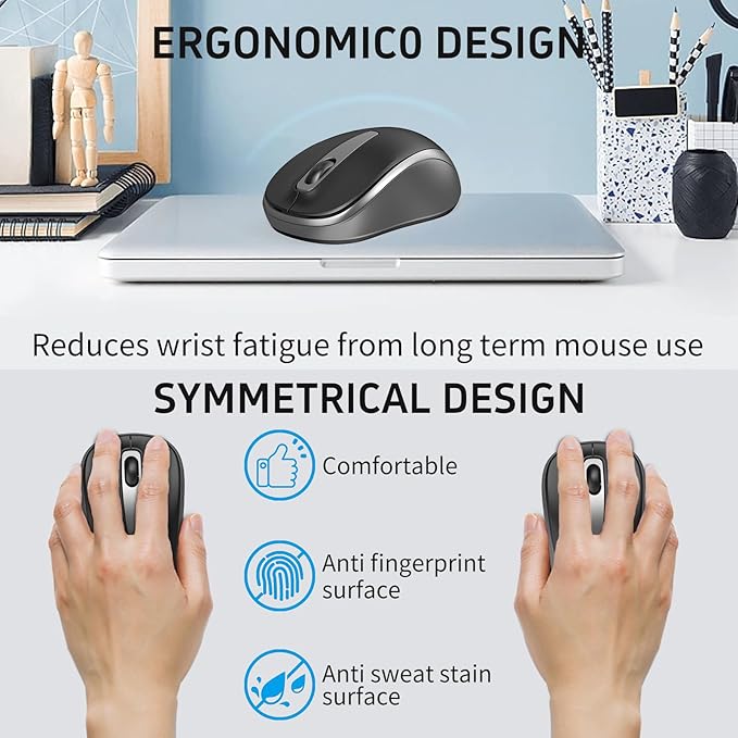 Compact Wireless Keyboard Mouse Combo, Mini Portable Travel Keyboard and Silent Mouse Set with USB Receiver, Quiet Click, Small Size, Adjustable 2400 DPI for Computer, Laptop, PC, Windows, Mac