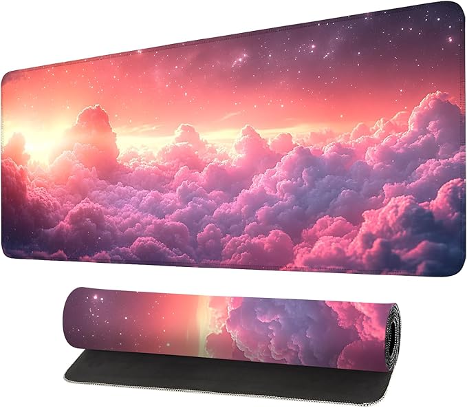 Mouse Pad, Large Anti-Slip with Stitched Edges Desk Mat Desktop Laptop Computer Desk Keyboard Mat,Table Protector Blotter Mat (Cloud, 35.4" x 15.7")