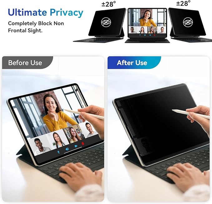 Magnetic Privacy Screen Protector Compatible with iPad Air 11 Inch (2024-2026, M2/M3/M4), Removable Anti Blue Light Glare Spy Filter, High Sensitive Bubble-Free Black Security Private Shield