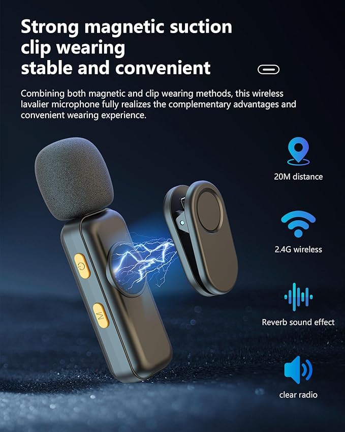 Wireless Lavalier Microphone for iPhone-iPad, Android Phone,Computer,Microphone wireless,Mini Lapel Mic with Noise Reduction and Crystal Sound for Video Recording,Vlogging,TikTok,Singing,YouTube-Blue