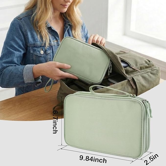 Electronics Organizer Travel Case, Large Cable Organizer Bag Water Resistant Double Layers Accessories Storage Bag Pouch, for Cord, Charger, USB, Power Bank, Earphone (Mint Green, X-Large)