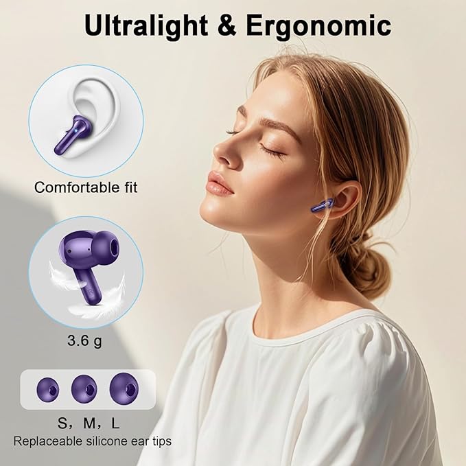 Bluetooth 5.4 Earbuds, 2026 Wireless Headphones 3D-Stereo Ear Buds, 4 ENC Noise Cancelling Mic, 40+Hrs USB-C in-Ear Earphone, IP-X7 Waterproof Sport Workout Gym for Laptop Pad Android iOS