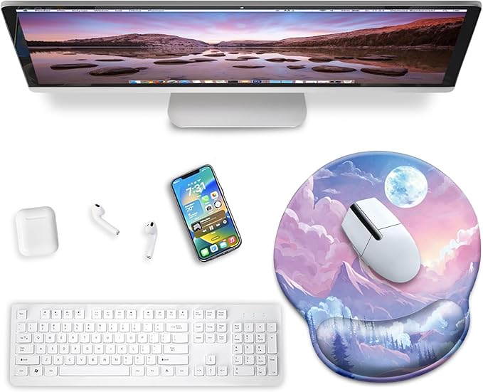 Mouse Pad with Wrist Rest, Mountain Cloud Ergonomic Mouse Pads Wrist Support for Desk, Cute Gaming Mousepad for Wireless Mouse Laptop Computer Work Home Kawaii Desk Accessories Office Supplies Decor