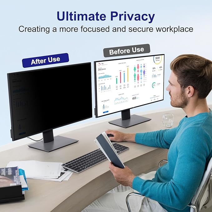 23 Inch Privacy Screen for Computer Monitor 16:9 Aspect Ratio, Eye Protection Anti Blue Light Glare Shield, 23 Inch Removable Black Blackout Anti Spy Desktop Security Private Filter