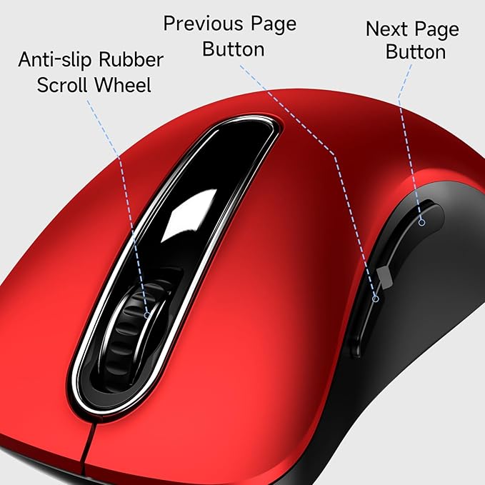 memzuoix Wired Mouse, USB Computer Mouse 1400 DPI Mobile Optical Mouse Ergonomic Design Computer Mice with 5FT Cord for Laptop, PC, Desktop, MacBook, 5 Buttons (Pomegranate Red)