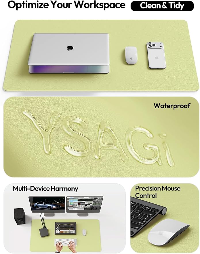 YSAGi Leather Desk Protector, Office Mat, Large Mouse Mat, Non-Slip PU Leather Blotter, Laptop Desk Pad, Waterproof Writing Pad for Office and Home (Peak Green, 47.2" x 23.6")