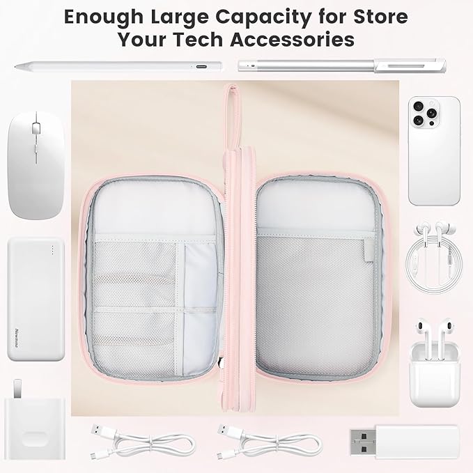 Skycase Tech Pouch - Lightweight Electronics Organizer Travel Case, Double Layers Cable Organizer, All-in-One Storage Bag for Charger, Cord, Phone, Flash Drive, Accessories