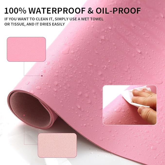 Large Office Leather Desk Mat, Large Mouse and Keyboard Pad, Laptop Pad, Desktop Protector(Pink, 31.5 in. x 15.7 in.)