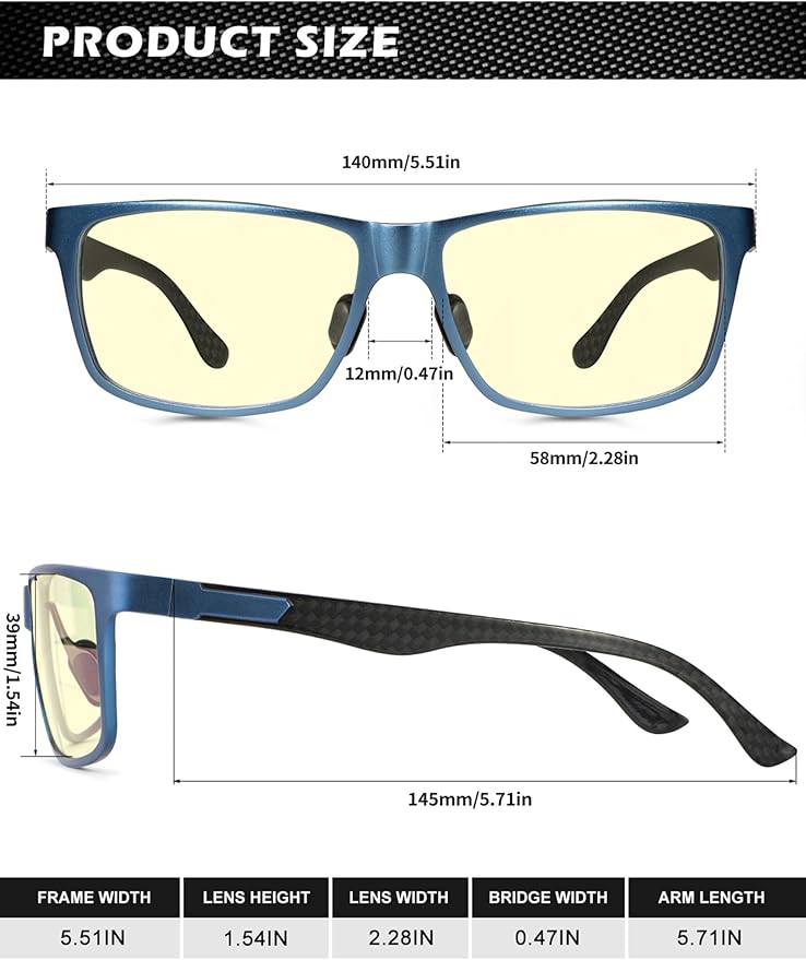 ANYLUV Carbon Fiber Reading Glasses for Men Women, Blue Light Blocking Computer Readers, Anti Glare Spring Hinge