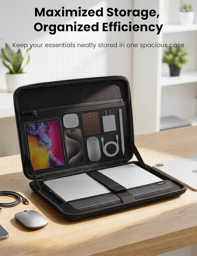 DOMISO Laptop Hard Case 14-14.4 inch Waterproof Shockproof Hard Shell Laptop Sleeve with Handle & Storage Pocket, Compatible with MacBook, HP, Dell, Black