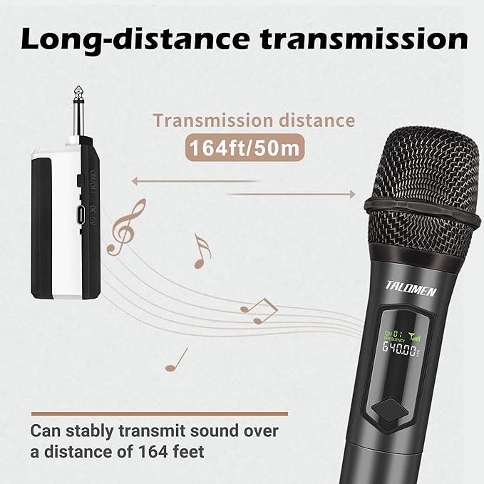 Wireless Microphone,Professional Dual Handheld Cordless Dynamic Mic System with Rechargeable Receiver(160 Ft),Karaoke Microphone Set for Singing,Karaoke,Wedding,DJ,Party,Speech,Church,K60-2