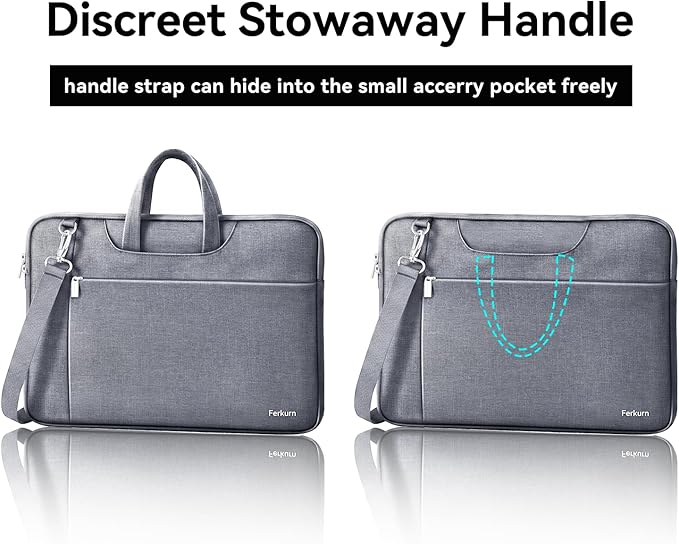 Ferkurn 15.6 16 Inch Laptop Case Bag for Women Men Compatible with MacBook Pro M5/HP OmniBook Omen Envy/Lenovo Yoga IdealPad/Dell Pro Inspiron, Carrying Briefcase Computer Messenger Bag Case, Grey