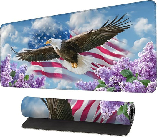 Mouse Pad, Large Anti-Slip with Stitched Edges Desk Mat Desktop Laptop Computer Desk Keyboard Mat,Table Protector Blotter Mat (Flowers and Eagles, 35.4" x 15.7")