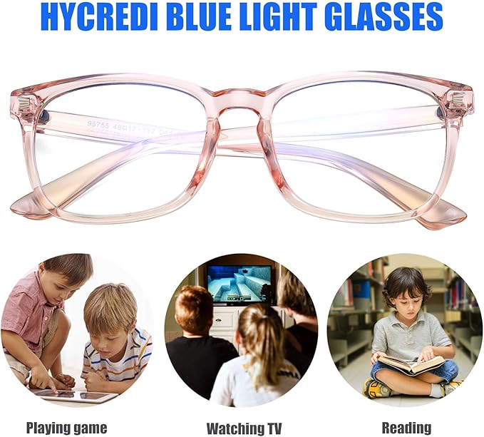 Hycredi Kids Blue Light Blocking Glasses for Boys & Girls – Reduce Eye Strain from Screens, Computer, Gaming, TV & Phone