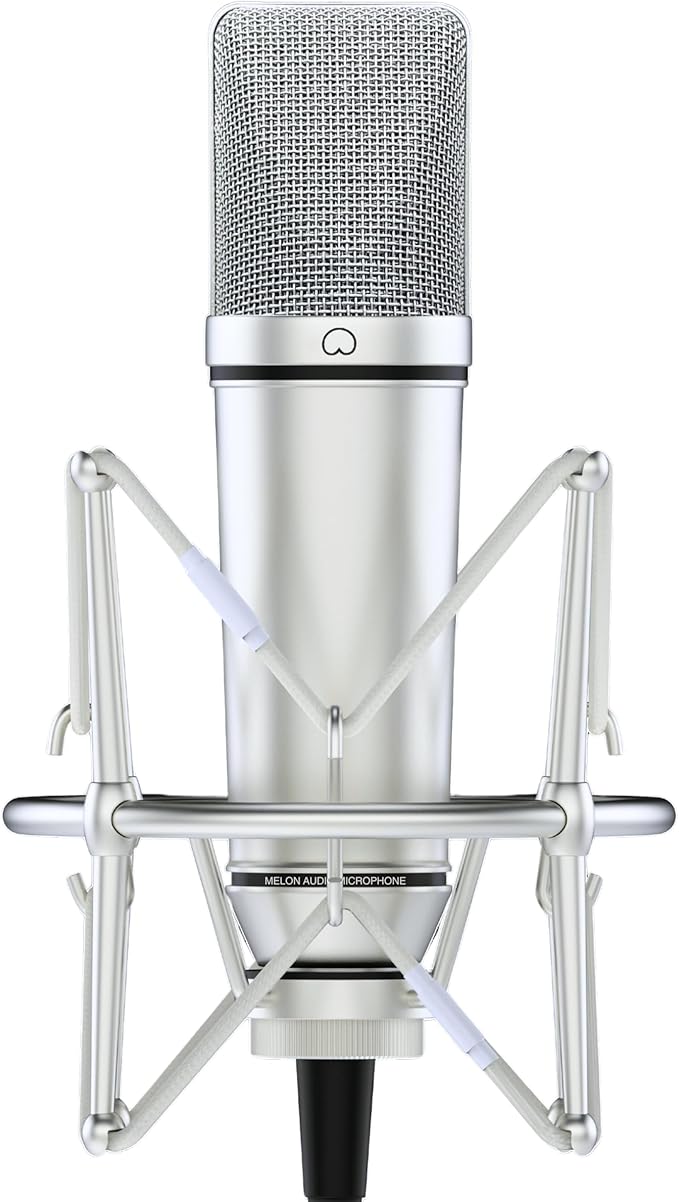 Melon Audio MA-87 Studio Condenser Microphone, 26mm Gold Large Diaphragm Capsule, Including Foam Filter, Metal Shock Mount, XLR Cable and Mic Bag - for Singing, Vocal Recording and Podcasting