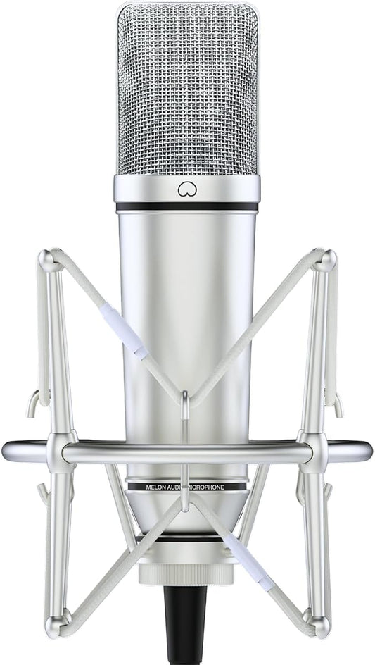 Melon Audio MA-87 Studio Condenser Microphone, 26mm Gold Large Diaphragm Capsule, Including Foam Filter, Metal Shock Mount, XLR Cable and Mic Bag - for Singing, Vocal Recording and Podcasting