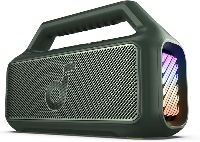 Soundcore Boom 2 By Anker, Outdoor Speaker, 80W, Subwoofer, BassUp 2.0, 24H Playtime, IPX7 Waterproof, Floatable, RGB Lights, USB-C, Custom EQ, Bluetooth 5.3, Portable for Camping and Beach - Green