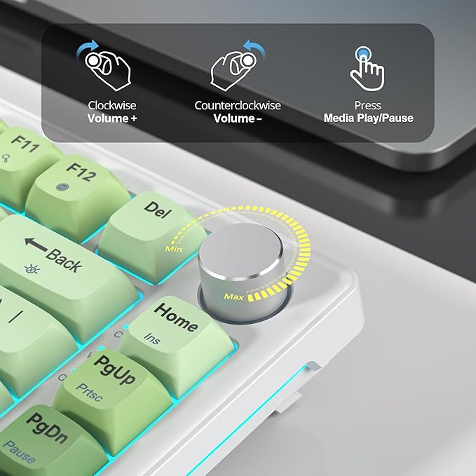 75% Wired Keyboard with Knob, 75 Percent Gaming Green Keyboard Hot Swappable Gasket Mount,White Switch,82 Keys TKL Mechanical Keyboard,NKRO Creamy Keyboard for PC Laptop Windows Gamer(Light green)