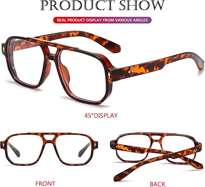 PORADAY Blue Light Blocking Glasses for Women Men 70s Retro Square Aviator Eyeglasses Rectangle Computer Eyewear