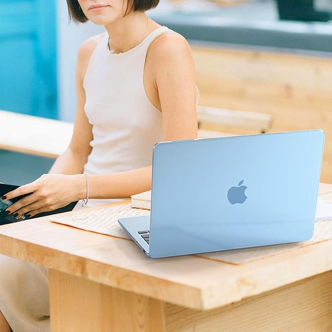 EooCoo Case Compatible with MacBook Air 13 inch M5 2026-2022 Release M4 M3 M2 A3449 A3240 A3113 A2681, Hard Shell&Keyboard Skin Cover&Screen Protector for Mac Air 13.6 inch, Gloss SkyBlue