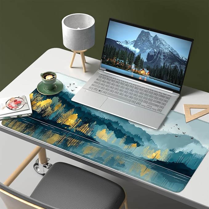 Mouse Pad, Large Anti-Slip with Stitched Edges Desk Mat Desktop Laptop Computer Desk Keyboard Mat,Table Protector Blotter Mat (Lake, 35.4" x 15.7")