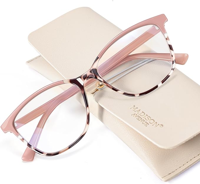 Madison Avenue TR90 Blue Light Blocking Glasses Anti Eyestrain UV Glare Blue Light Glasses for Women TV Phone Computer Gaming Eyeglasses (Pink Tortoiseshell)