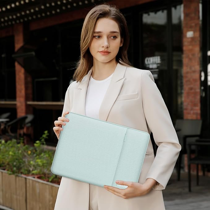 MOSISO Laptop Case 16 inch, 15-15.6 inch Laptop Sleeve Compatible with MacBook Pro 16 M5 M4 M3 M2 M1, HP Acer Dell Lenovo ASUS, Polyester Vertical Computer Sleeve Bag with Pocket, Mint Green