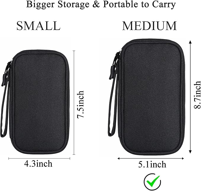 Tech Organizer Travel Case, Carrying Tech Kit for Electronics and Accessories (Medium, Black)