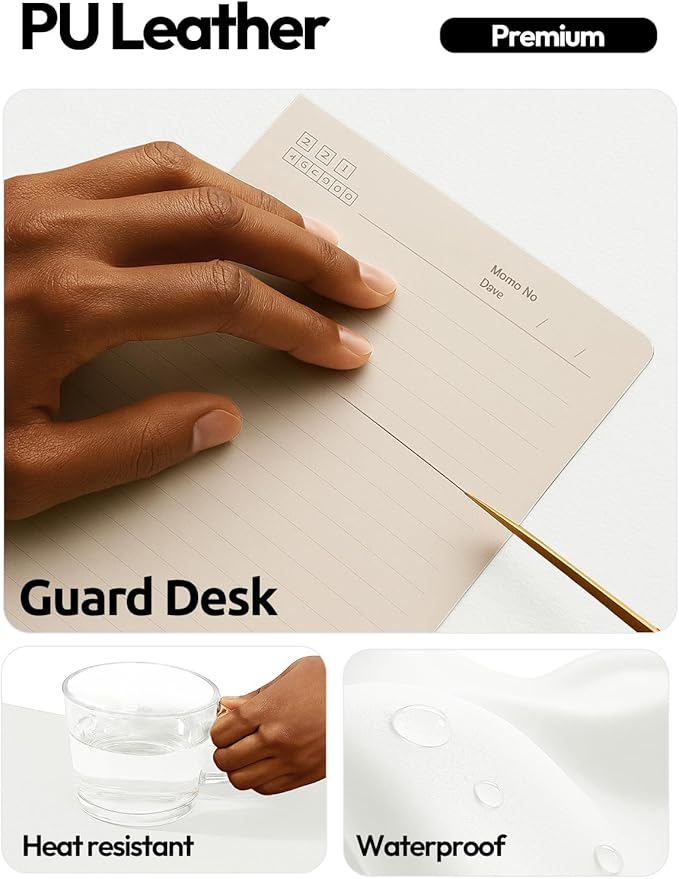 YSAGi Leather Desk Protector, Office Mat, Large Mouse Mat, Non-Slip PU Leather Blotter, Laptop Desk, Waterproof Writing Pad for Office and Home (White, 31.5" x 15.8")