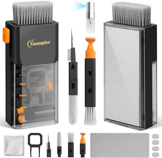 Keyboard Cleaning Kit Keyboard Cleaner, All in One Computer Screen and Laptop Cleaner, Compact Portable Electronic Laptop Cleaning Kit with Soft Brush and Spray for MacBook iPad iPhone Earbud, Black by Tassmpitor