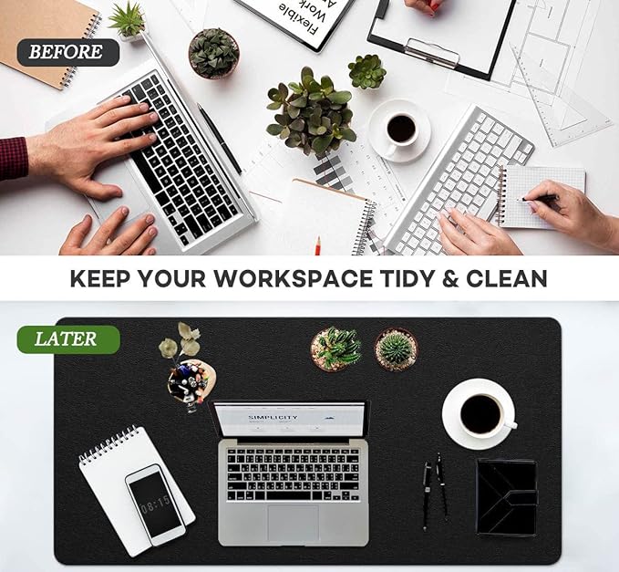Leather Desk Pad Protector Large Mouse Pad Office Desk Mat Non-Slip PVC Leather Desk Blotter Laptop Desk Pad Waterproof Desk Accessories Organizer for Office Women Men Kids (Black,24" x 48")
