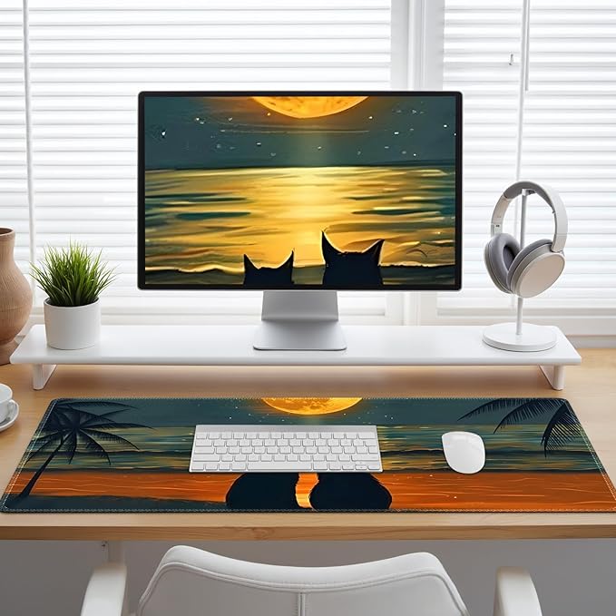 Love Cats Desk Matt for Desktop, Mouse Pad Mat, Desk Mat for Keyboard and Mouse, XXL Large Mouse Pad for Desk, Anti-Slip Big Mousepad with Stitched Edges, Mouse Mat for Computer Laptop Women Men Cute