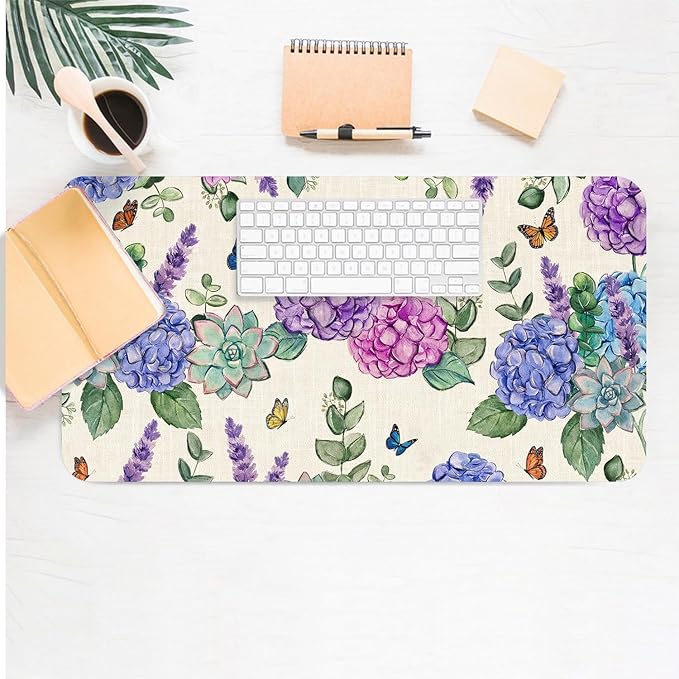 Large Mouse Pad, Hydrangea Desk Mat for Desktop, Women Girls Flowers PU Leather Waterproof Desk Pad, Computer PC Laptop Protector Gaming Mouse Pads for School Office Home (23.6" x 11.8")