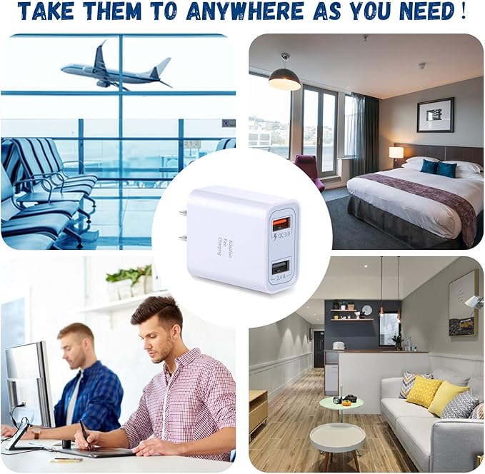 USB Wall Charger Block, Costyle 5 Pack 30W Dual Ports USB Quick Fast Charger 3.0 & 5V 2.4A Fast Charging Block Compatible Samsung Galaxy S10 S9 S8 Plus S7 Edge, iPhone Xs 8 7 Plus, Pixel (White)