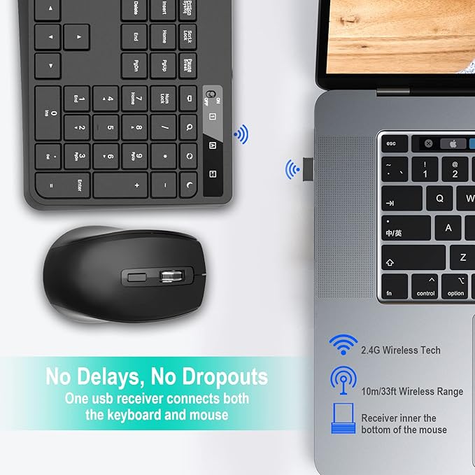 Wireless Keyboard and Mouse Combo,EarlyLit 2.4G Full-Sized Ergonomic,Cordless USB Mouse and Keyboard,12 Shortcut Keys and Quiet Click for Computer/Laptop/Windows/Mac