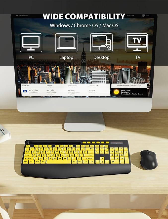 Wireless Keyboard and Mouse Combo - Large Print Ergonomic Keyboard with Wrist Rest, Phone Holder, Sleep Mode, Silent 2.4GHz Keyboard Mouse Set for Computer, Laptop, PC, Mac, Windows - Trueque