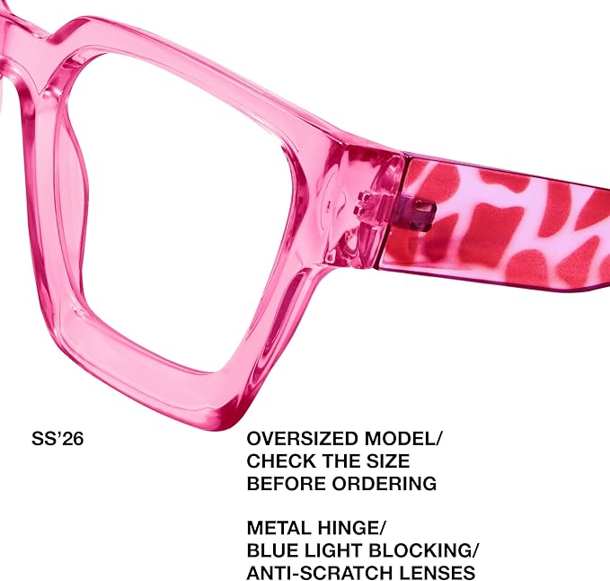 livho Oversized Eyewear Frame for Woman and Men - Rectangle Fashion Glasses for Computer, Chic Preppy Frame