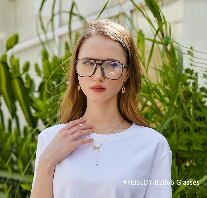 FEISEDY 2Pack Blue Light Blocking Glasses Fake Nerd Clear Square Computer Lightweight Pilot Glasses Frame Oversized B2866