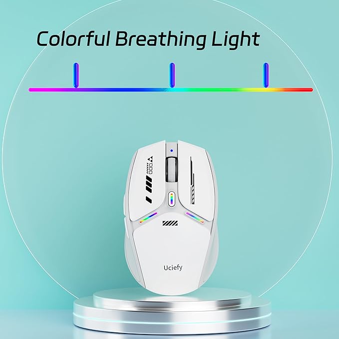 Uciefy V19 Wireless Mouse, 2.4GHz Rechargeable Mouse LED with Battery Indicator, Magnetic Computer Mice with USB Receiver & Type-C Adapter for Laptop/PC/Mac/Chromebook-White
