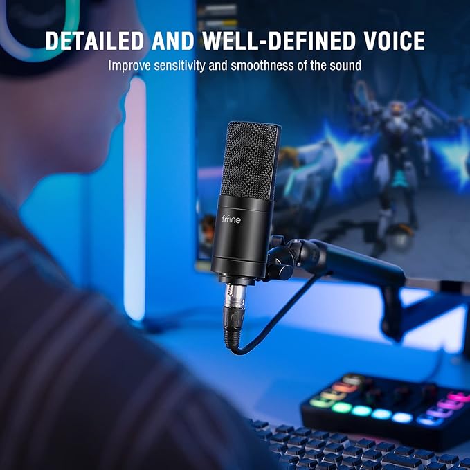 FIFINE XLR Microphone, Condenser Podcast Mic for Recording, Vocal, Voice-Over Streaming, Podcast, Singing, Cardioid Studio Microphone, Metal Material, Black-K669C